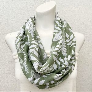 Botanical Leaf Print infinity Scarf, Effortless Lightweight, Sage & Whit…